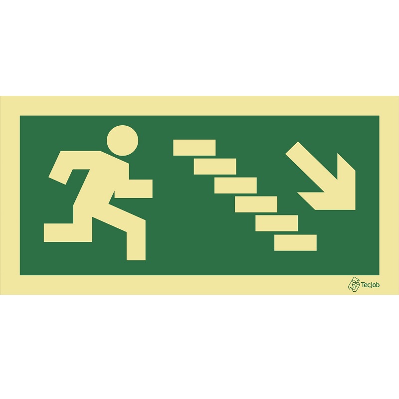 SEÑAL FOTOLUMINISCENTE SALIDA DE ESCALERAS, BAJE A LA DERECHA 300x150mm