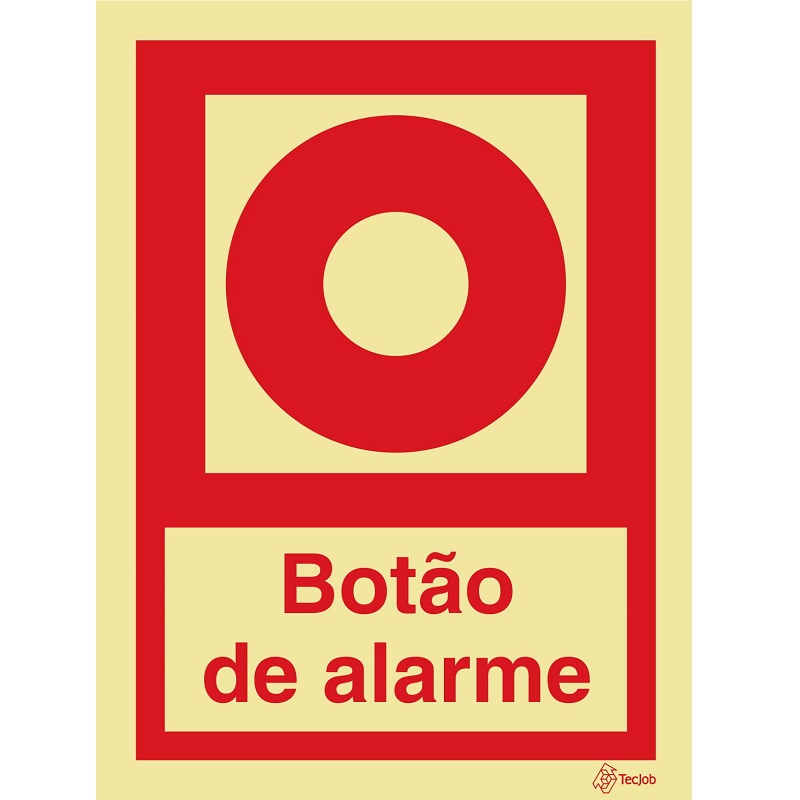 [I0270A] SINAL FOTOLUMINESCENTE BOTÃO ALARME COM TEXTO 150x200mm