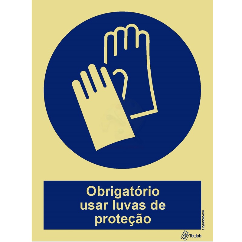 SINAL PVC OPACO OBRIGATÓRIO LUVAS PROTEÇÃO COM TEXTO 150X200mm