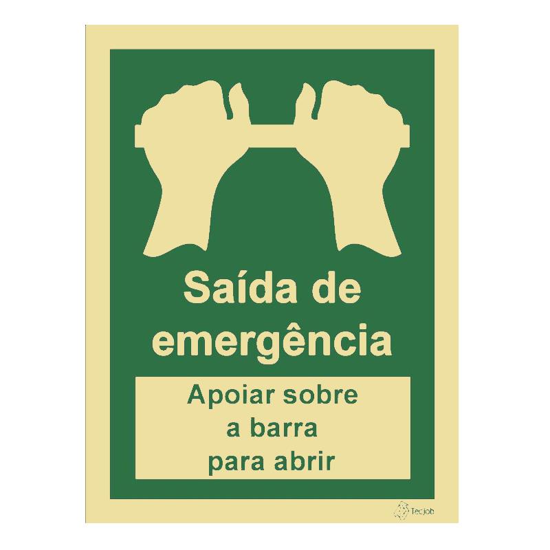 SINAL FOTOLUMINESCENTE SAÍDA EMERGÊNCIA EMPURRAR BARRA COM TEXTO 150x200mm