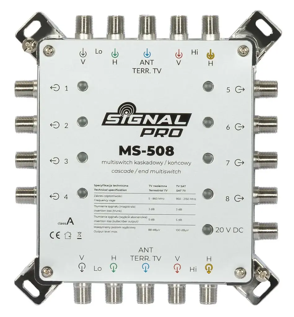 MULTISWITCH PASS-THROUGH MS-508 SIGNAL PRO CLASSE A, 5 ENTRADAS, 8 SAÍDAS COM FONTE DE ALIMENTAÇÃO