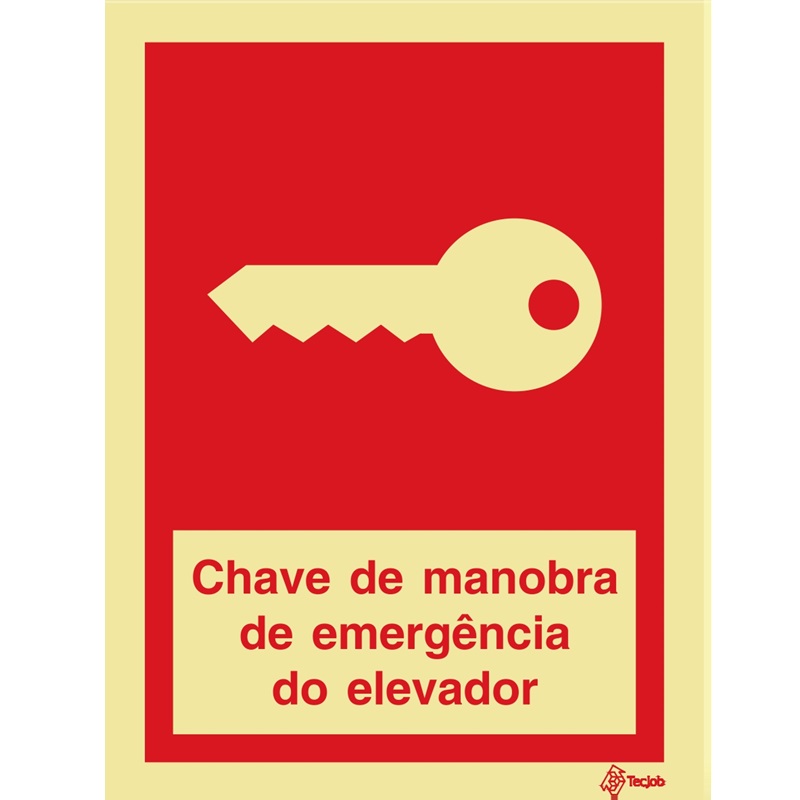 [I0377A] SINAL FOTOLUMINESCENTE CHAVE MANOBRA EMERGÊNCIA ELEVADOR COM TEXTO 150x200mm