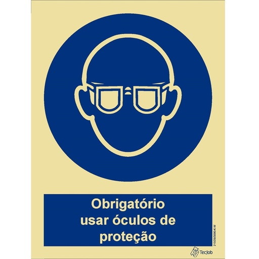 [OB0046A] SINAL PVC OPACO OBRIGATÓRIO ÓCULOS PROTEÇÃO COM TEXTO 150x200mm