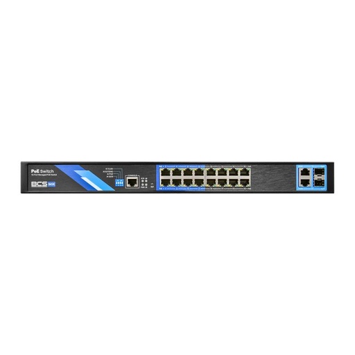 [BCS-B-SP1602G-2SFP-M] SWITCH BCS BASIC GERIDO 16xPoE 100Mbps + 2xUPSFP 1Gbps 150W 802.3AF/AT