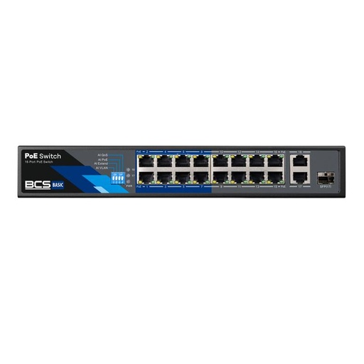 [BCS-B-SP1602G-1SFP] CONMUTADOR BCS BASIC 16xPoE 100Mbps + 2xRJ45 1Gbps + 1xSFP 1Gbps 802.3AF/AT