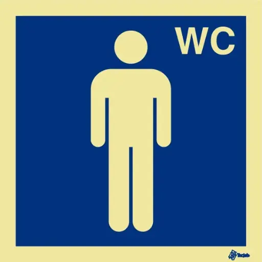 [IN0268] SINAL FOTOLUMINESCENTE WC MASCULINO 150X150MM- ALUMÍNIO 